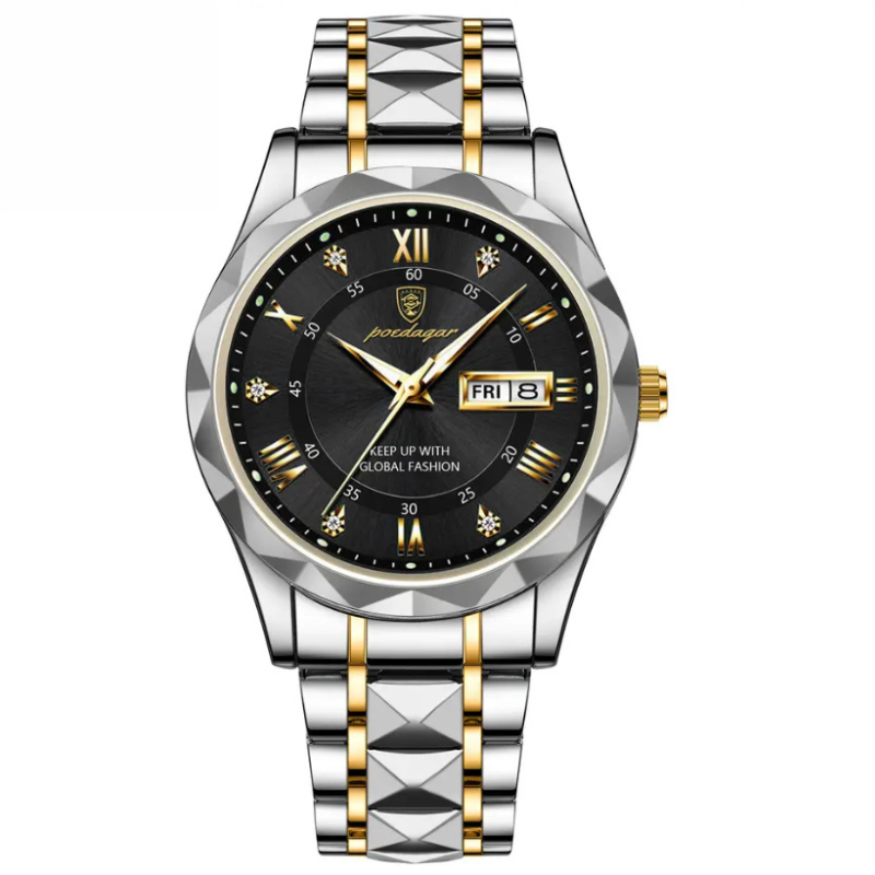 POEDAGAR Luminous Steel 40mm Watch - Water Resistant | Transferred steel
