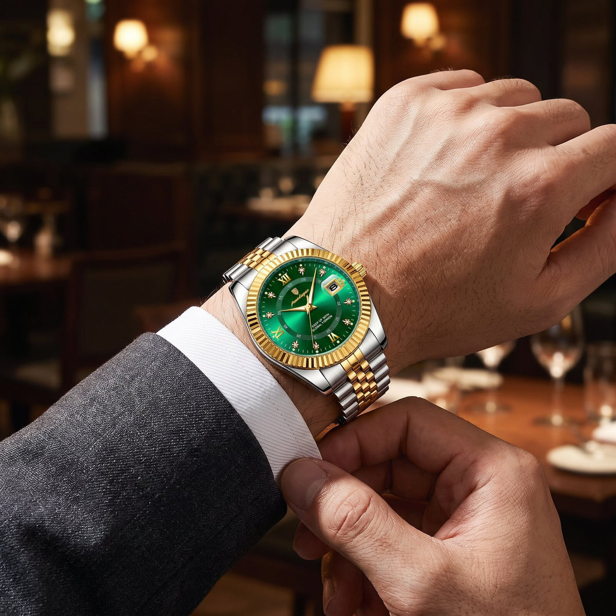 Poedagar GoldenStar green on wrist suit