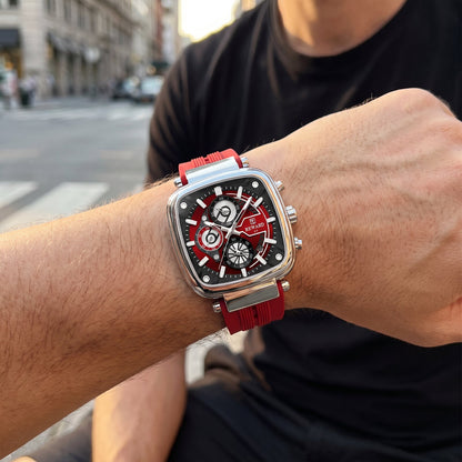 Reward Square Chronograph red on wrist street