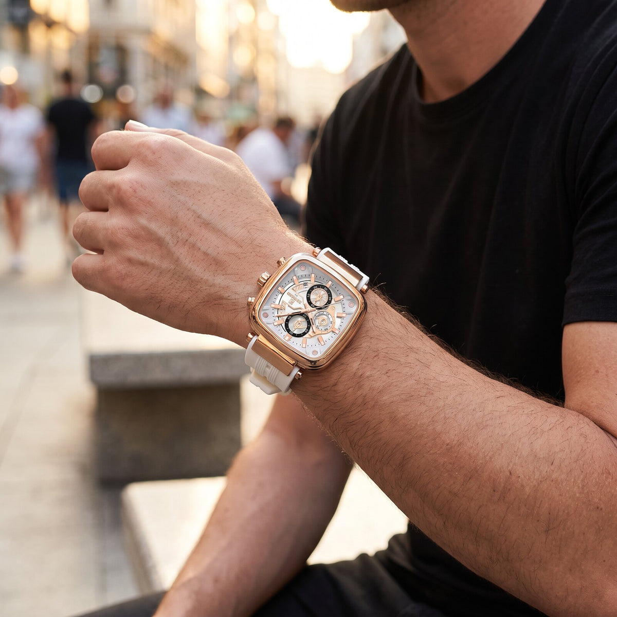 Reward Square Chronograph white on wrist street